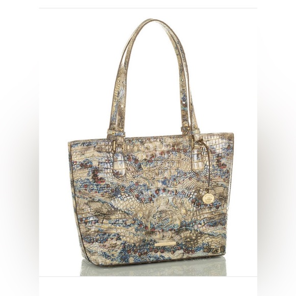 BRAHMIN MEDIUM MISHA TOTE Croc embossed leather in Stratus Melbourne - Picture 2 of 14